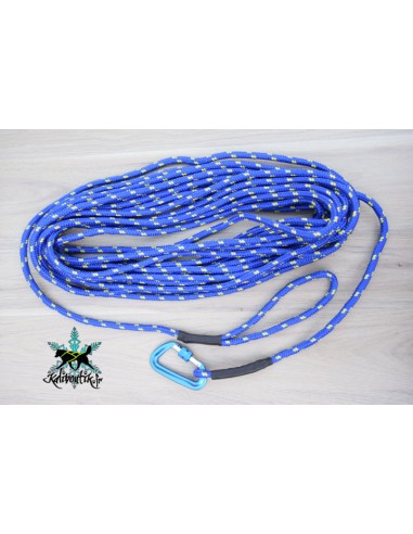 Longe pour chien de 10 ou 15m Kaliboutik bleu avec motifs jaune