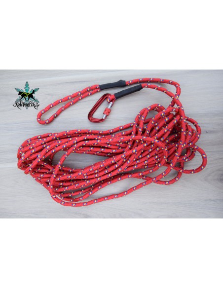 Longe pour chien de 10 ou 15m Kaliboutik rouge avec motifs jaune