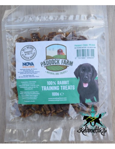 Morceaux de lapin déshydraté 100% naturels en sachet de 100 g