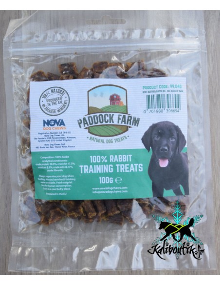 Morceaux de lapin déshydraté 100% naturels en sachet de 100 g