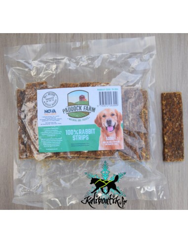 sachet de 500g de lamelles 100% Lapin avec une lamelle en dehors du sachet