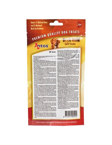 Bâtonnets de filet et de foie de canard 100% naturels. Vue arrière sachet