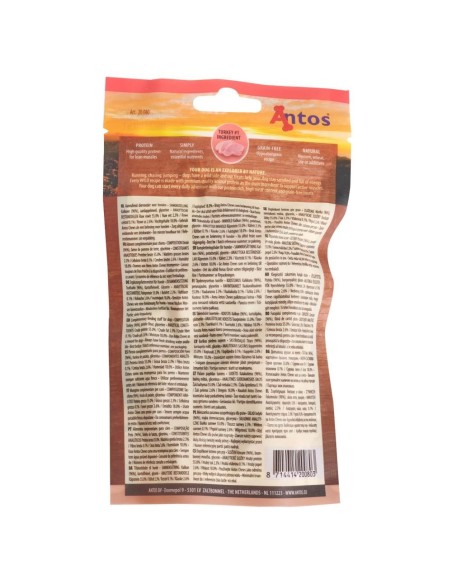 Snacks au Saumon 80 GR. Antos Wild Salmon 80gr. Vue arrière du sachet.