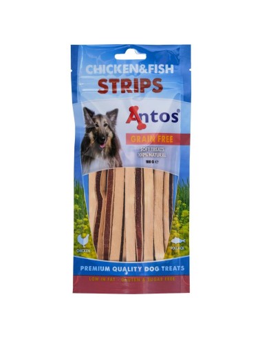 Friandises Lamelles de poulet et poisson 100 gr. Antos CHICKEN&FISH STRIPS